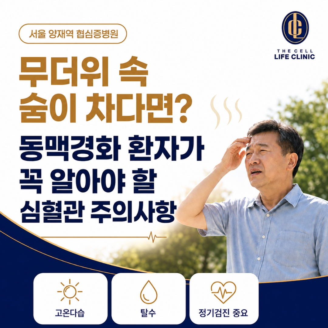 서울 양재역 협심증 병원에서 알려드리는 여름철 호흡곤란, 동맥경화환자 심혈관 이상 주의해야할 점